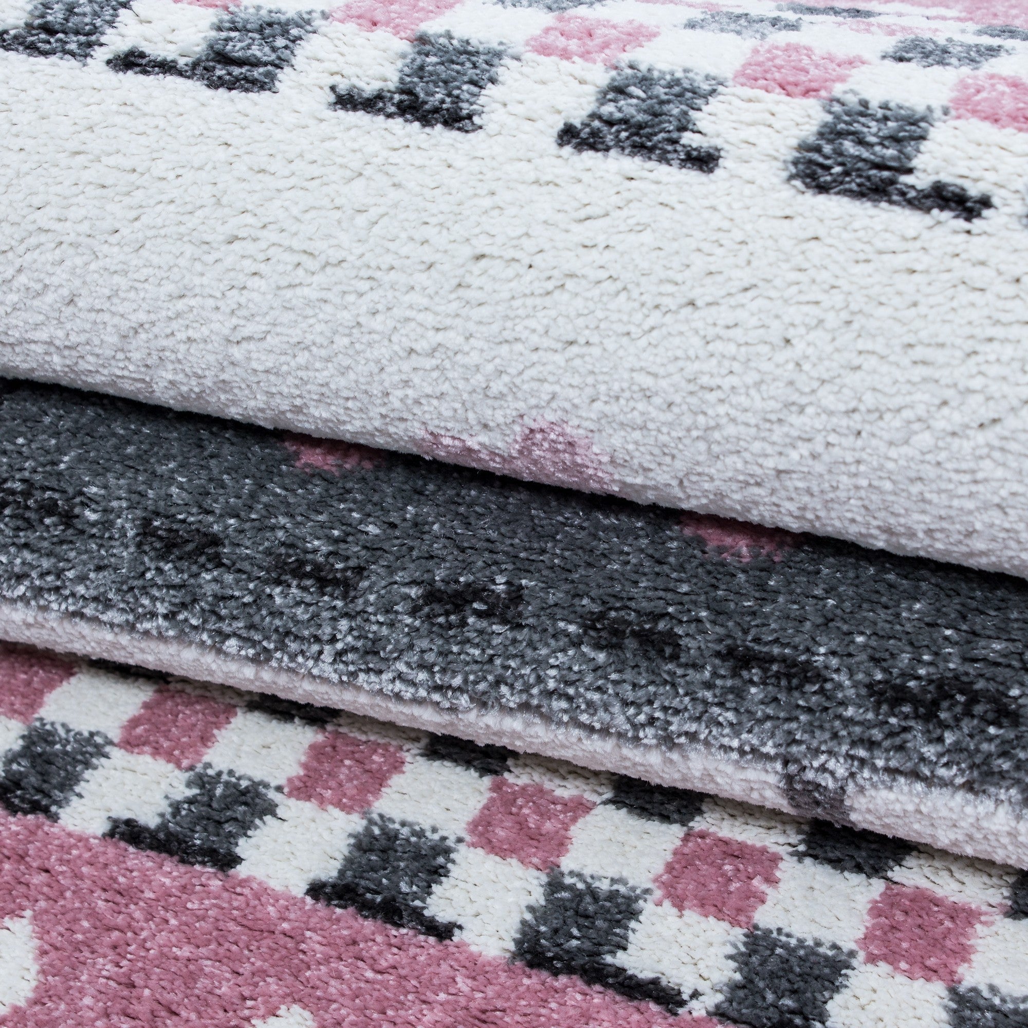 Kinderteppich Kinderzimmer Teppich Elefant Herzregen Grau-Weiß-Pink