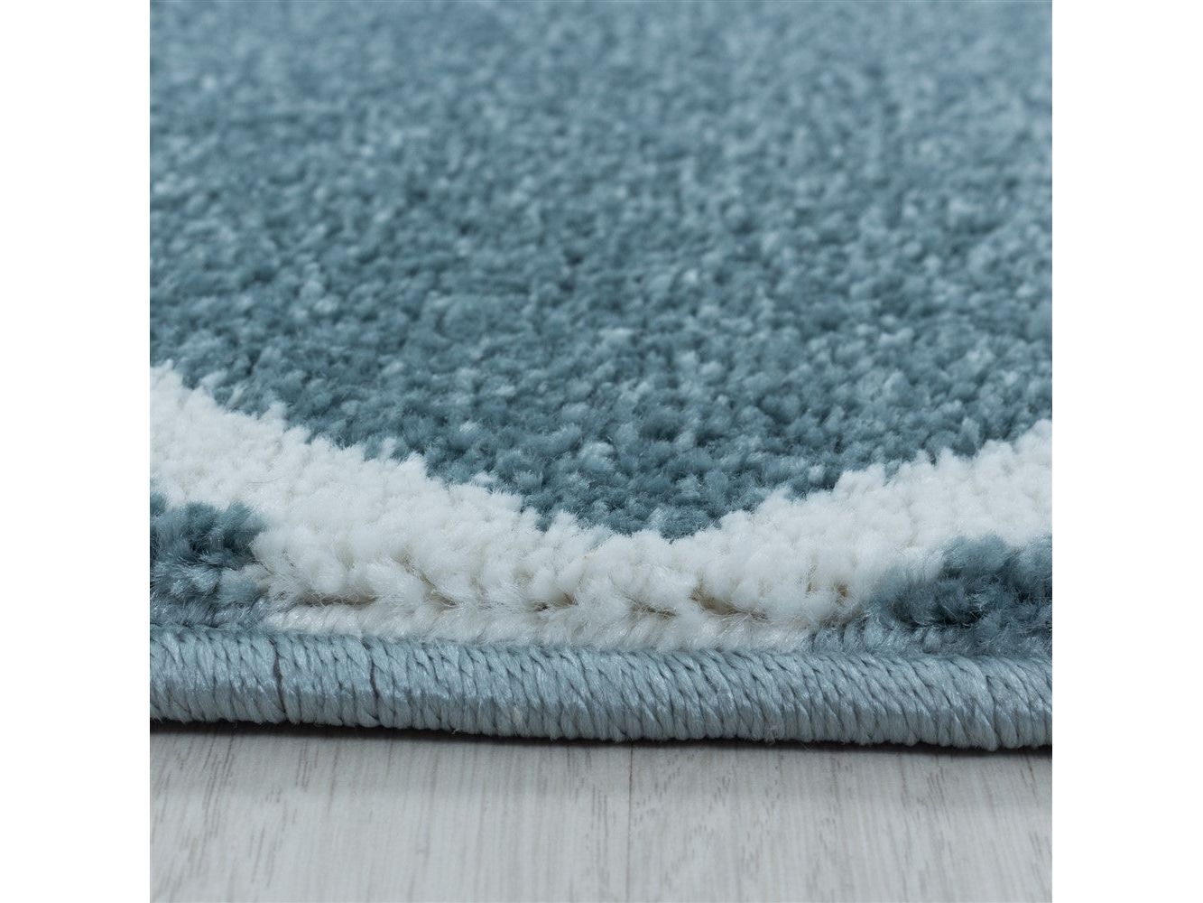 Wohnzimmerteppich Kurzflor Teppich Design Raute Linien Unifarben Blau