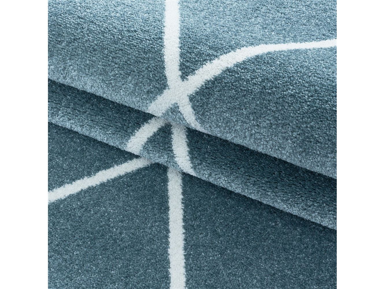 Wohnzimmerteppich Kurzflor Teppich Design Raute Linien Unifarben Blau