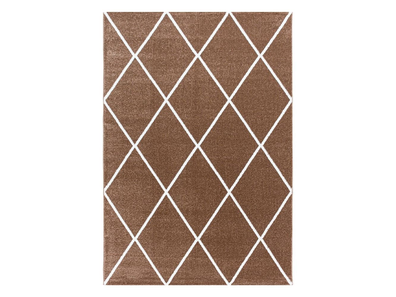 Wohnzimmerteppich Kurzflor Teppich Design Raute Modern Linien Unifarben Terra