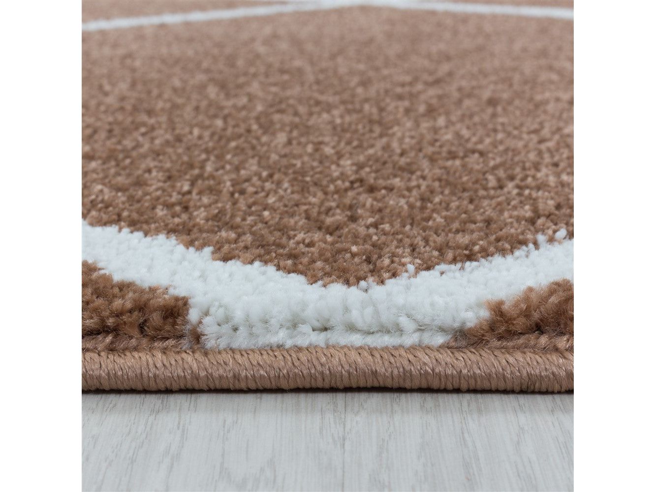 Wohnzimmerteppich Kurzflor Teppich Design Raute Modern Linien Unifarben Terra