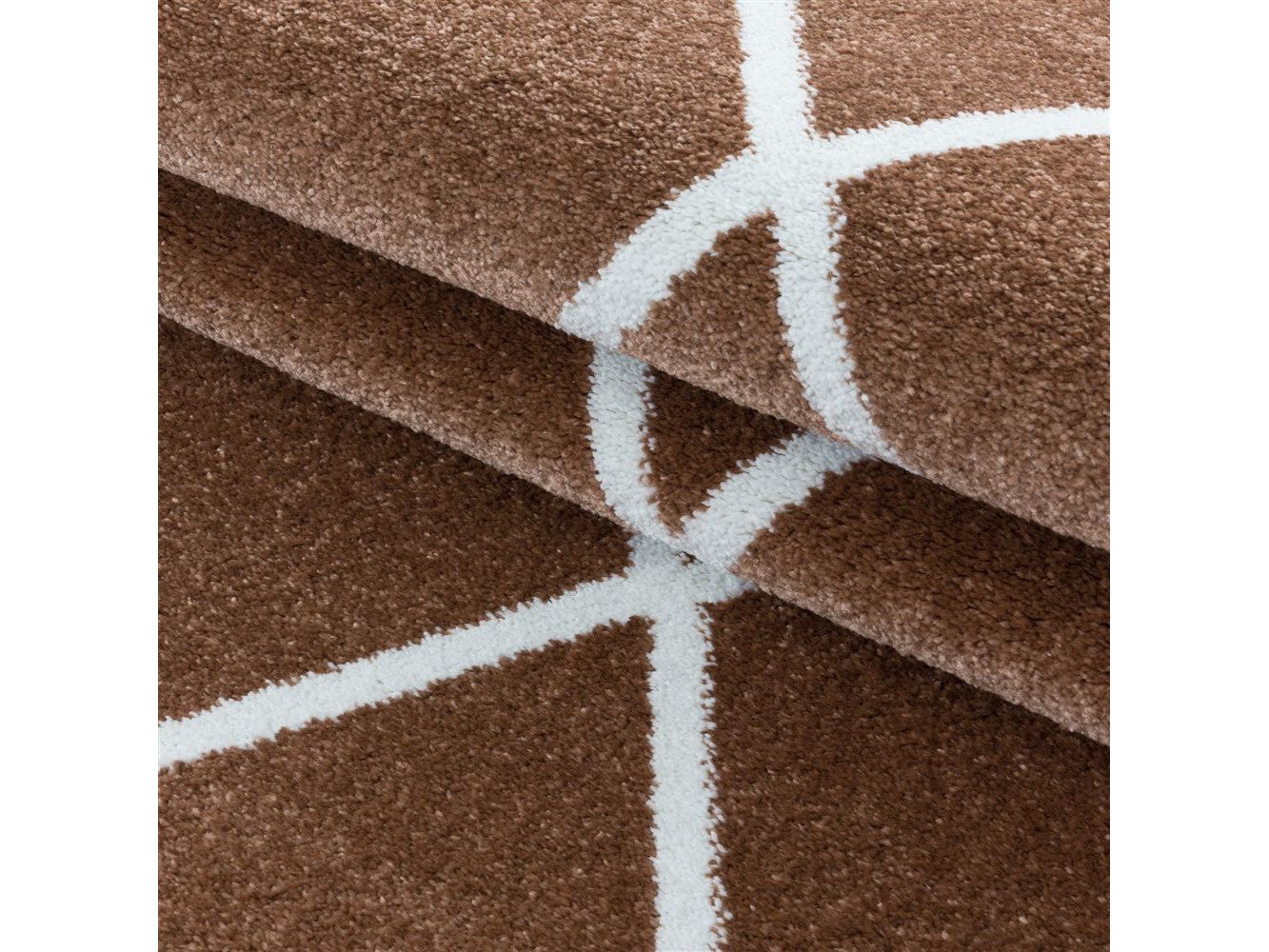 Wohnzimmerteppich Kurzflor Teppich Design Raute Modern Linien Unifarben Terra