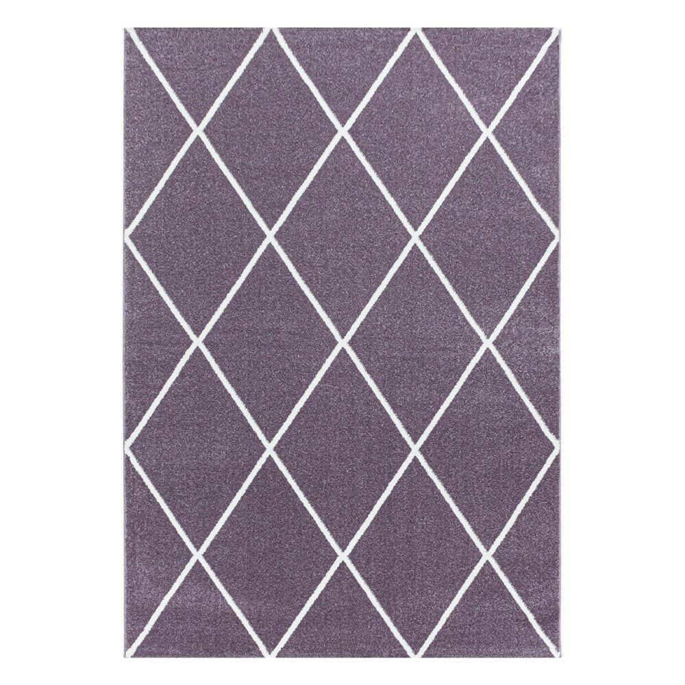 Wohnzimmerteppich Kurzflor Teppich Design Raute Modern Linien Unifarben Lila