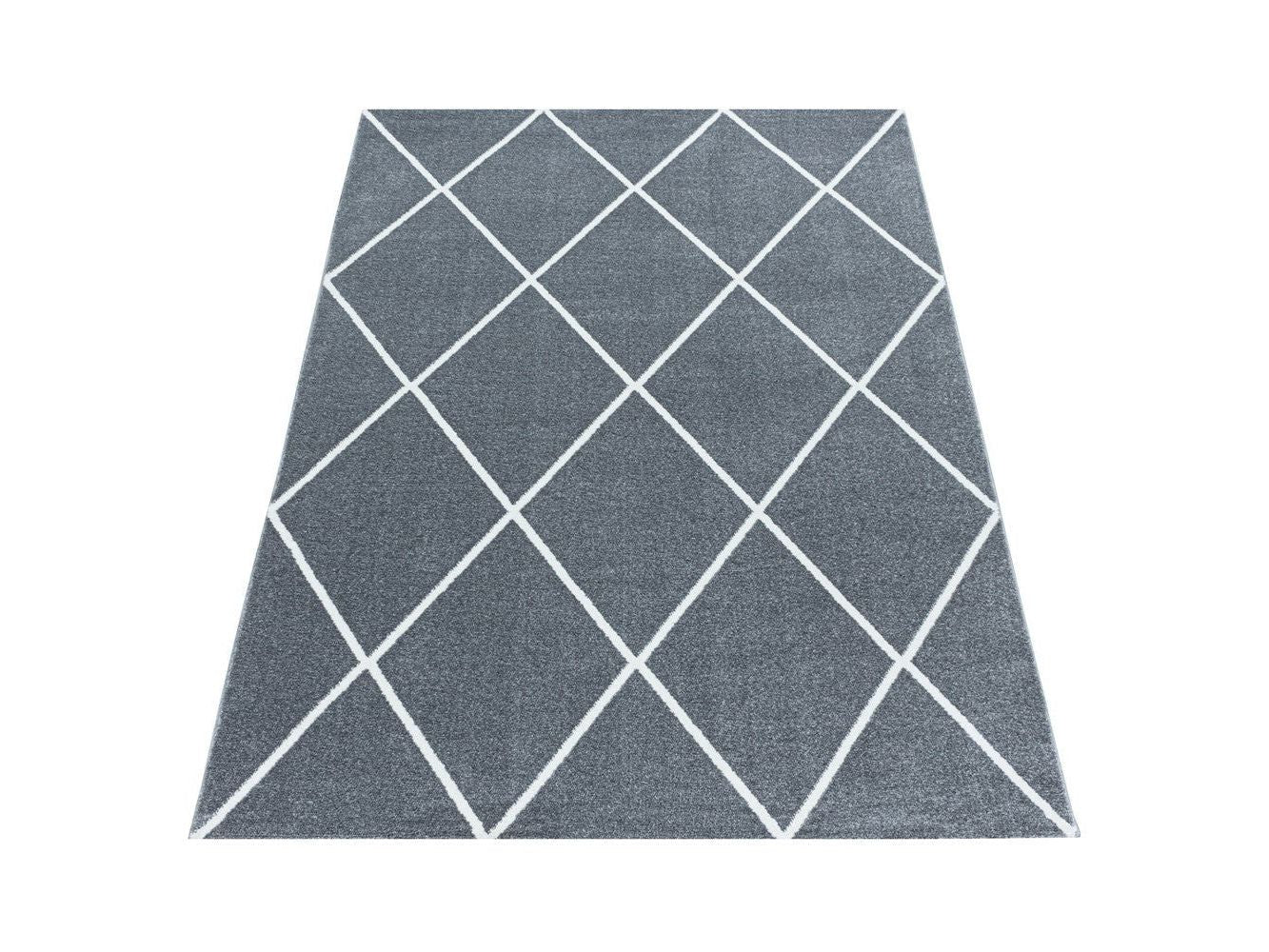 Wohnzimmerteppich Kurzflor Teppich Design Raute Modern Linien Unifarben Silber