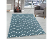 Wohnzimmerteppich Kurzflor Teppich Wellen Linien Design Kinderteppich Blau