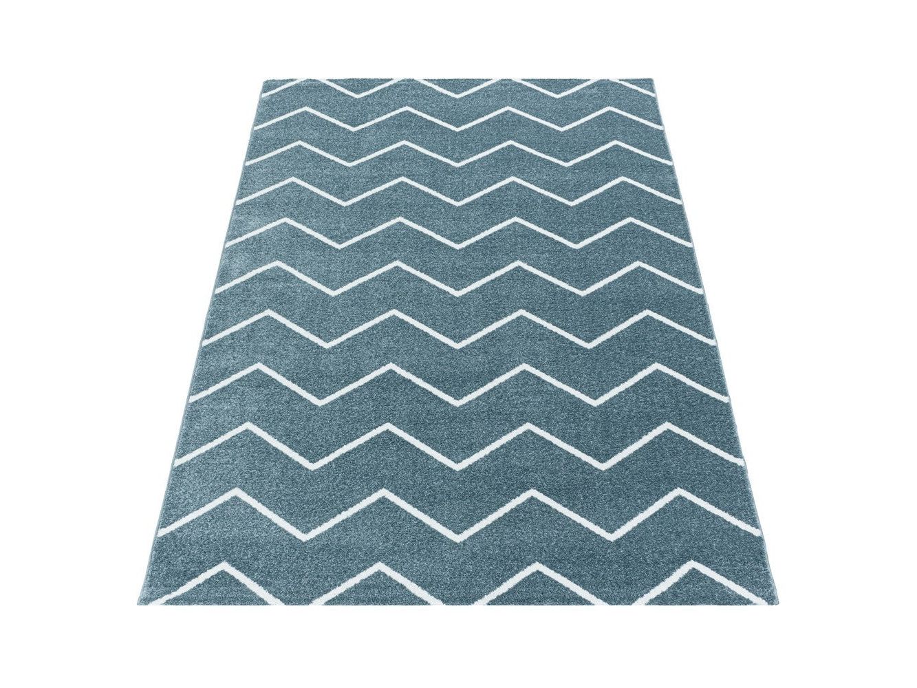 Wohnzimmerteppich Kurzflor Teppich Wellen Linien Design Kinderteppich Blau