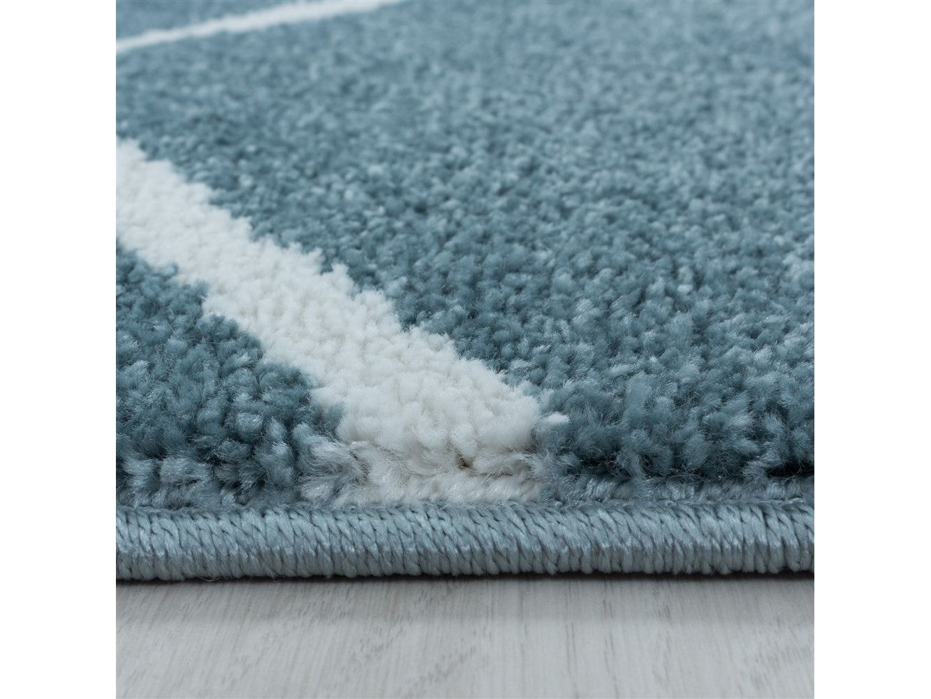 Wohnzimmerteppich Kurzflor Teppich Wellen Linien Design Kinderteppich Blau