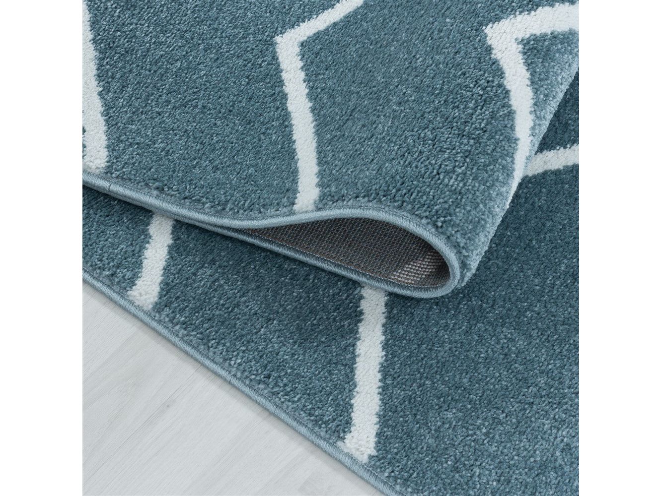 Wohnzimmerteppich Kurzflor Teppich Wellen Linien Design Kinderteppich Blau