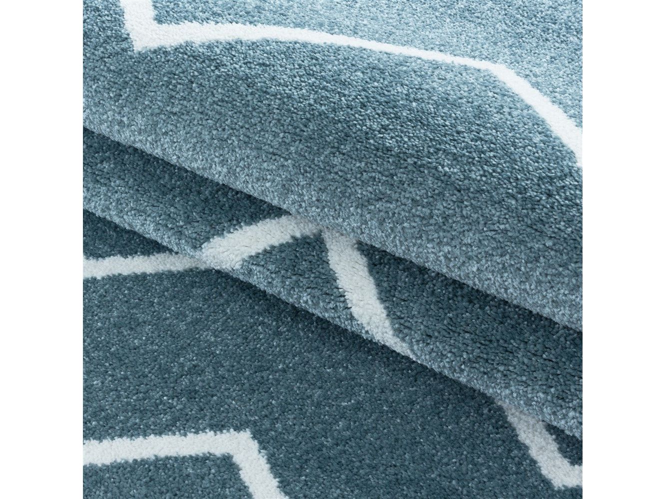 Wohnzimmerteppich Kurzflor Teppich Wellen Linien Design Kinderteppich Blau