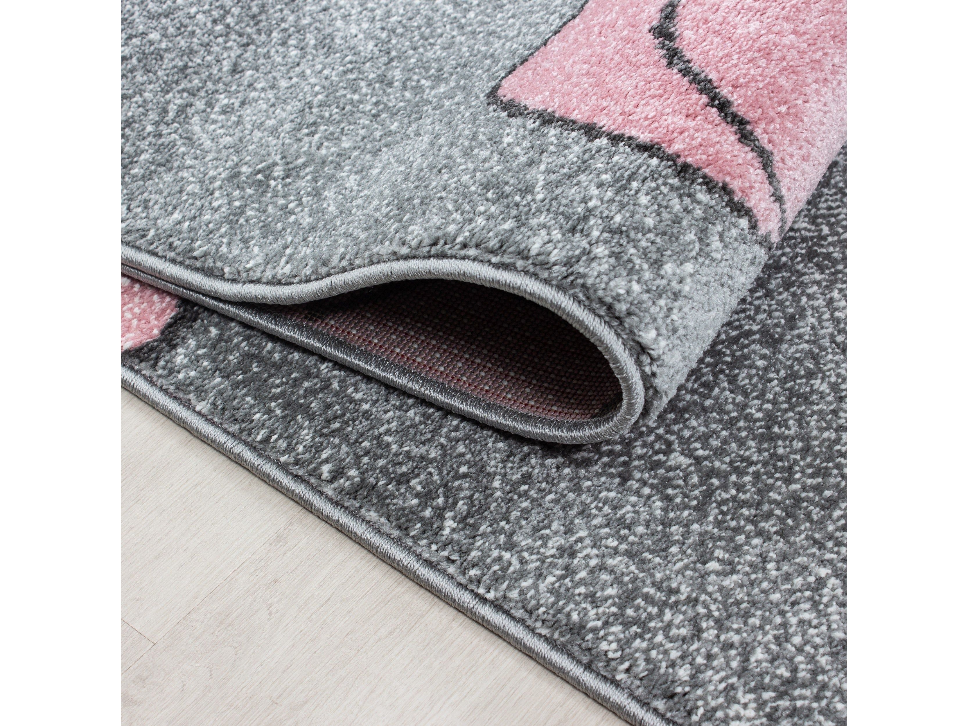 Kinderteppich Kinderzimmer Teppich Bär Wolken Stern-Angeln Grau-Weiß-Pink