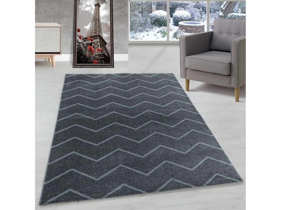 Wohnzimmer Teppich Grau: Wellen Linien Design