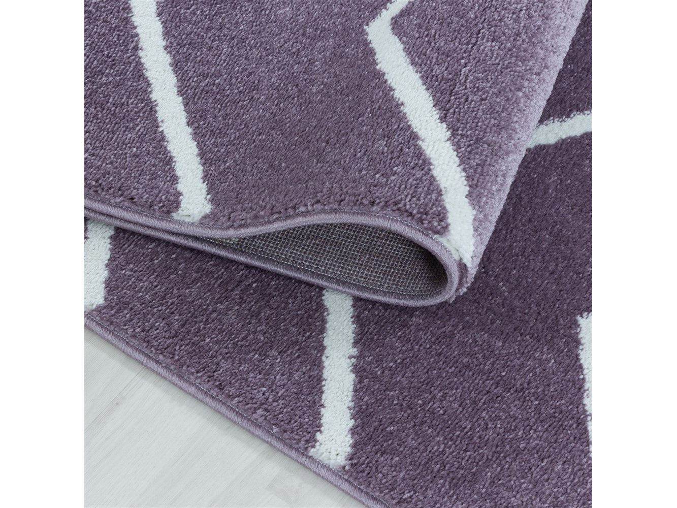 Wohnzimmerteppich Kurzflor Teppich Wellen Linien Design Kinderteppich Lila