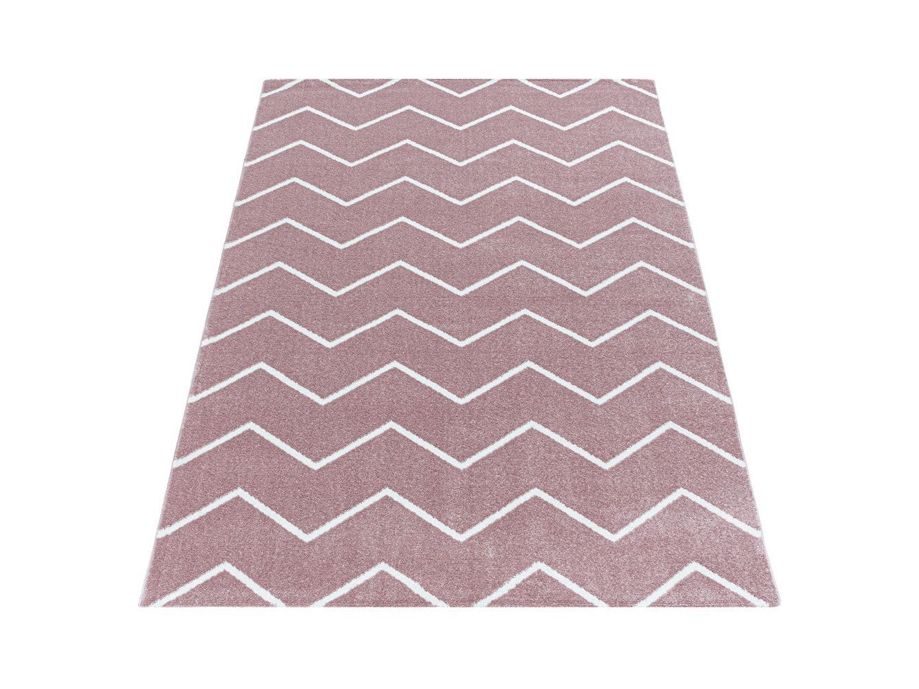 Wohnzimmerteppich Kurzflor Teppich Wellen Linien Design Kinderteppich Rosa