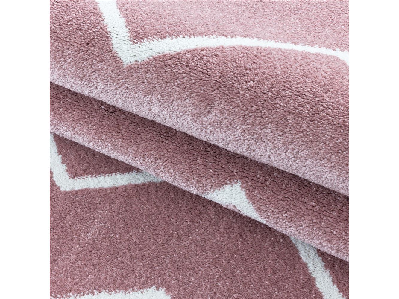 Wohnzimmerteppich Kurzflor Teppich Wellen Linien Design Kinderteppich Rosa