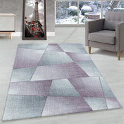 Wohnzimmerteppich Kurzflor Teppich Design Abstrakt Geometrisch Lila