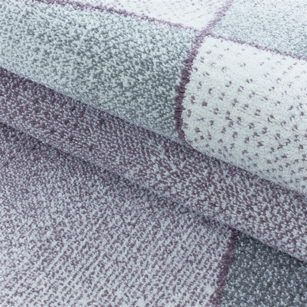 Wohnzimmerteppich Kurzflor Teppich Design Abstrakt Geometrisch Lila