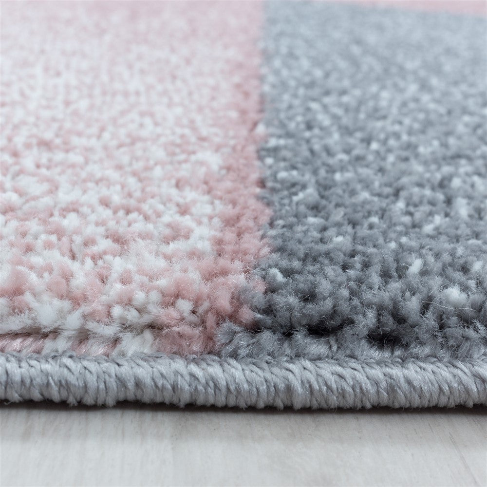 Wohnzimmerteppich Kurzflor Teppich Design Abstrakt Geometrisch Rosa