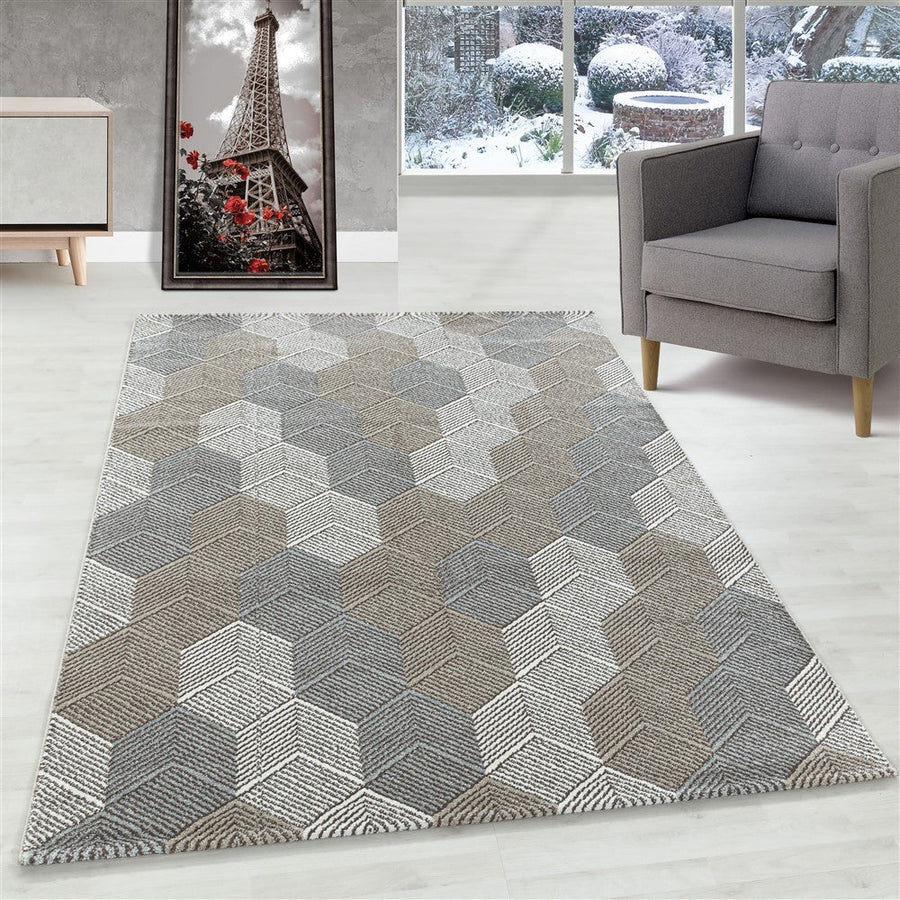 Modern düşük tüylü tasarımcı halısı Geometrik Küpler karışık renkler