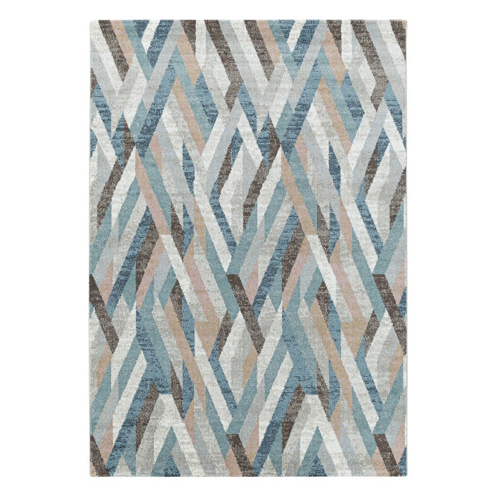 Modern Kurzflor Designer Teppich Geometrisches Linien design Braun Beige Blau