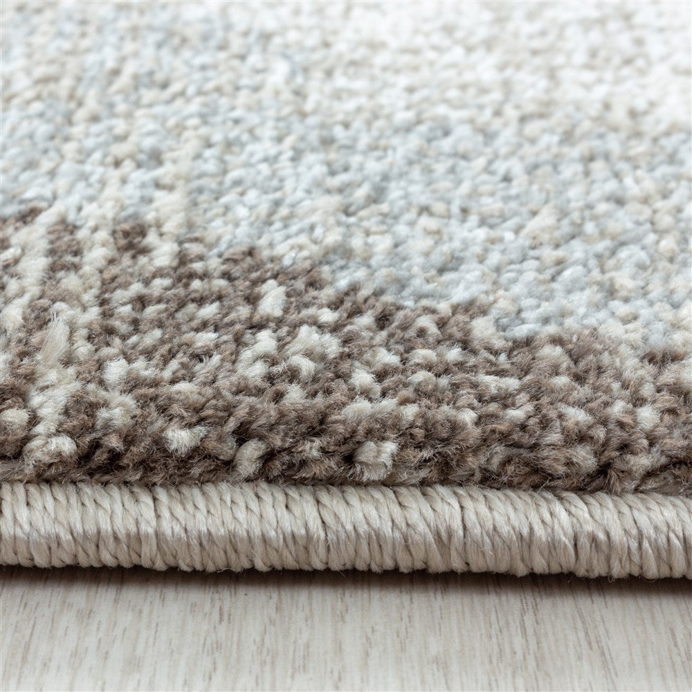Modern Kurzflor Designer Teppich Geometrisches Linien design Braun Beige Blau