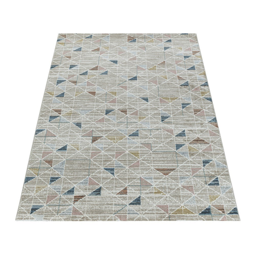 Modern Kurzflor Designer Teppich Geometrisches Dreieck design Braun Beige