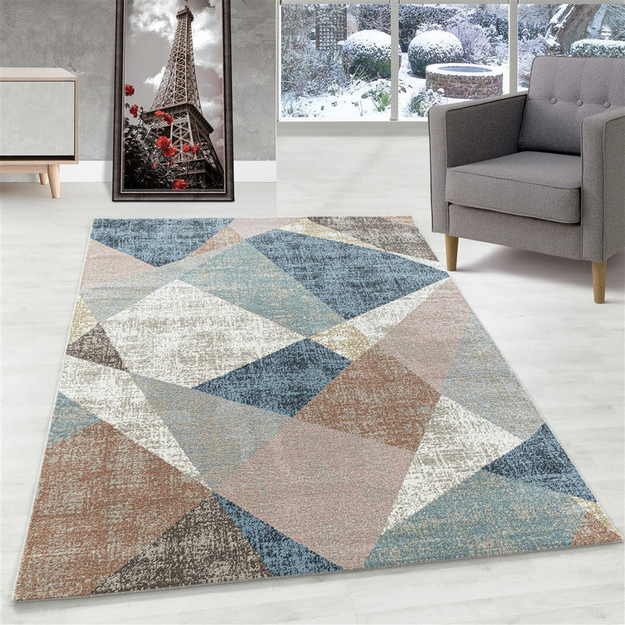 Modern düşük tüylü tasarımcı kilim Geometrik Üçgen tasarım karışık renkler