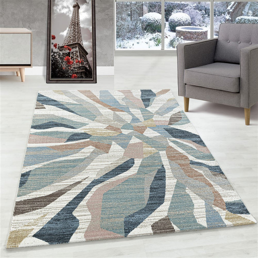 Modern kısa tüylü tasarımcı kilim Geometrik tasarım karışık renkler