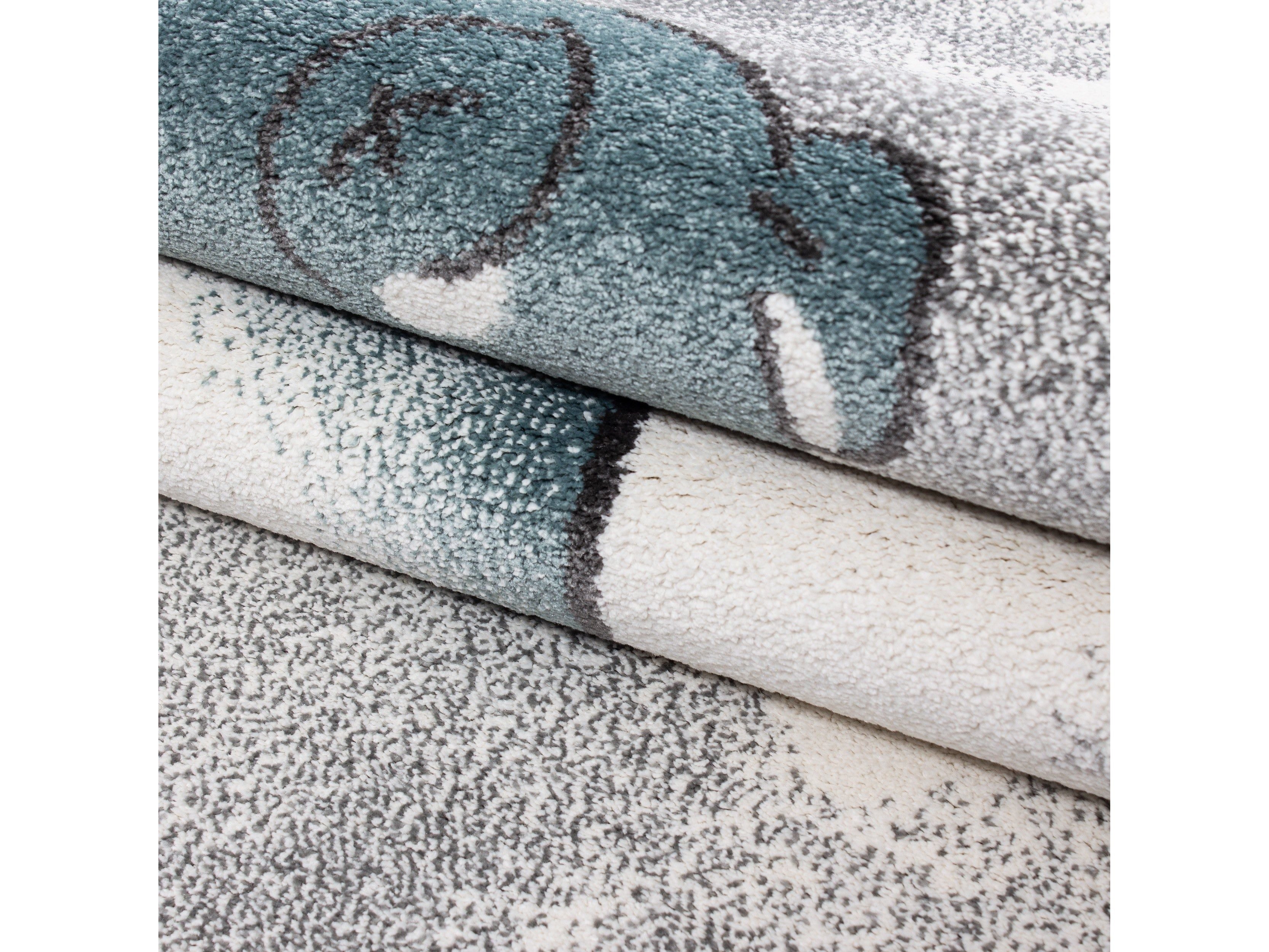 Kinderteppich Kinderzimmer Teppich Bär Wolken Stern-Angeln Grau-Weiß-Blau