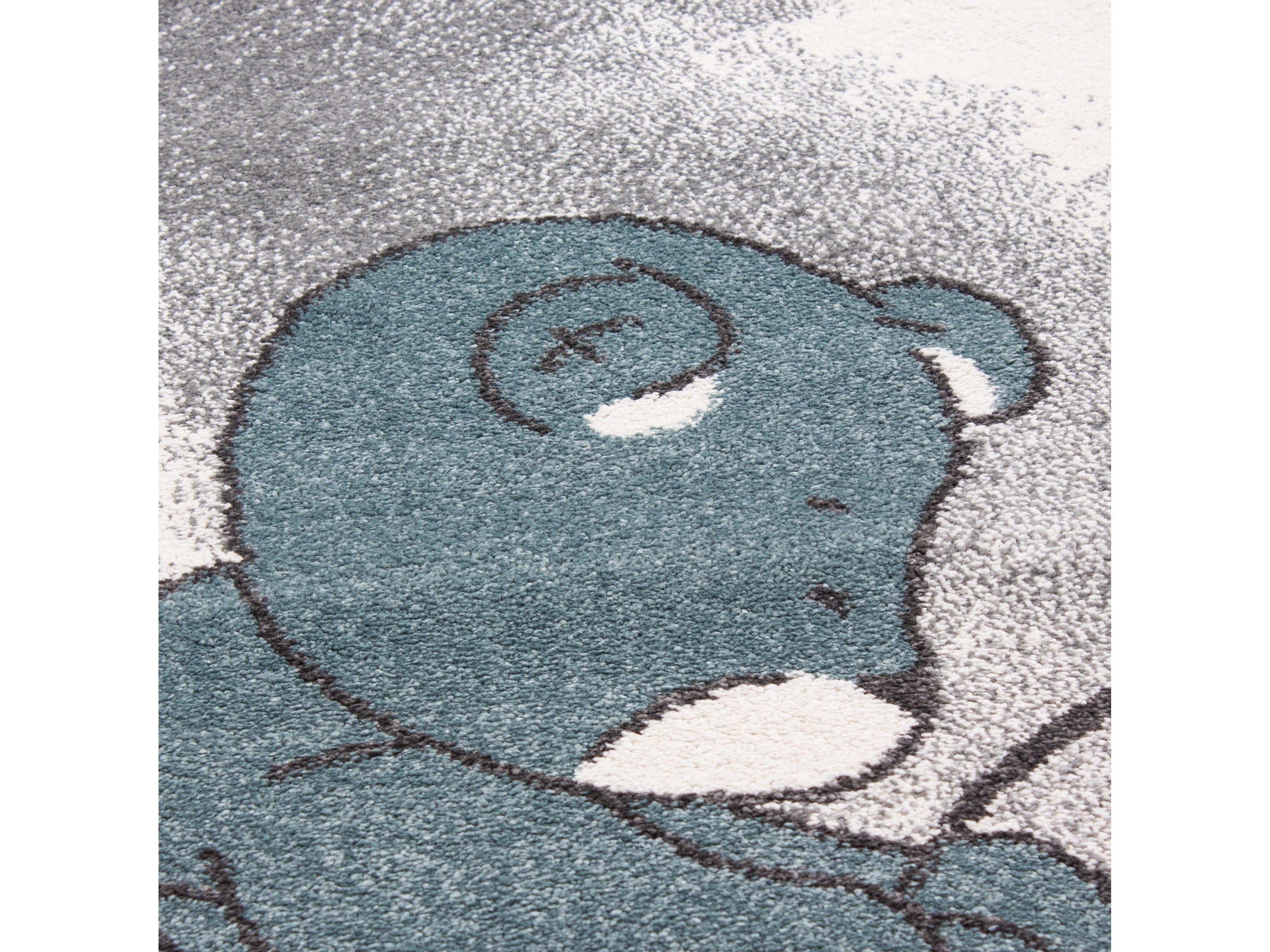 Kinderteppich Kinderzimmer Teppich Bär Wolken Stern-Angeln Grau-Weiß-Blau