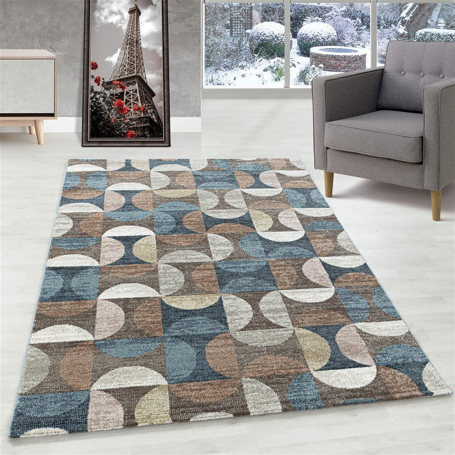 Modern kısa tüylü tasarımcı kilim Geometrik tasarım Kahverengi Bej