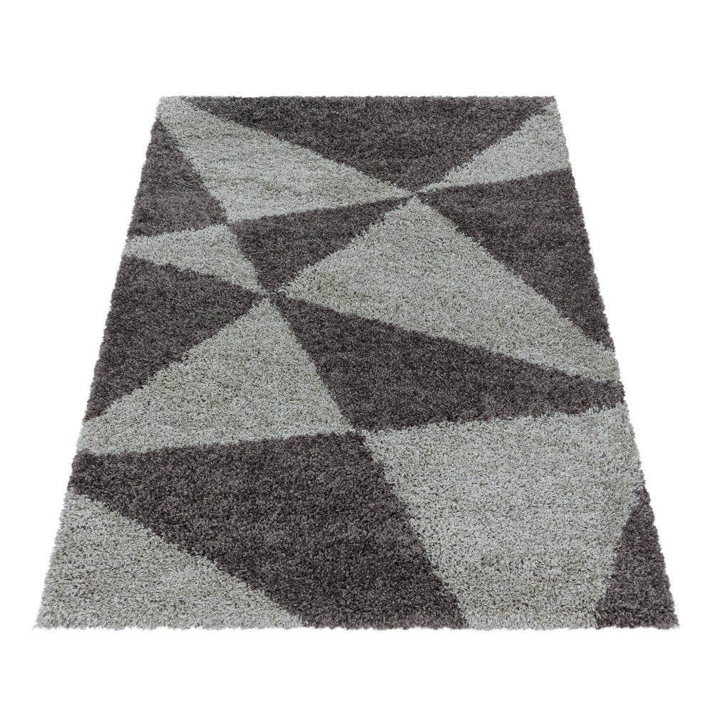 Wohnzimmerteppich Design Hochflor Teppich Muster Abstrakte Dreiecke Taupe