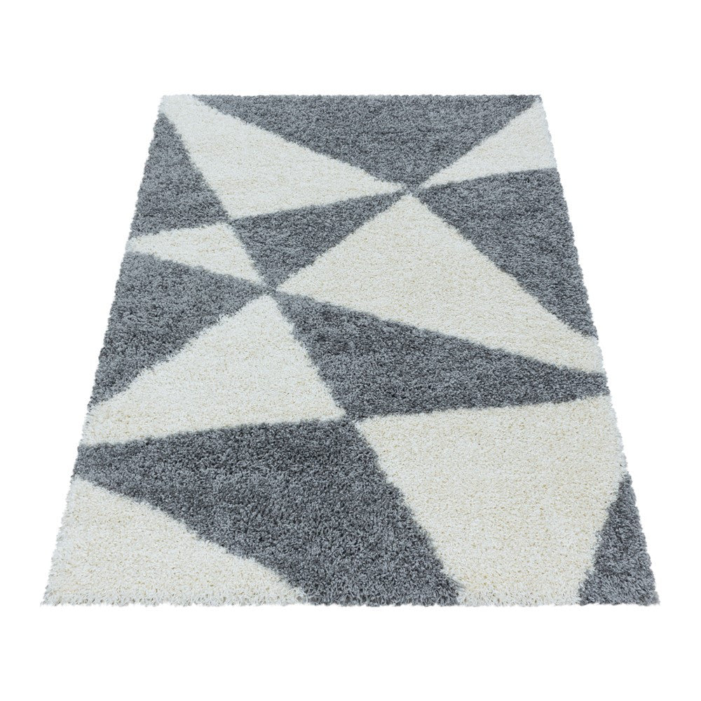 Wohnzimmerteppich Design Hochflor Teppich Muster Abstrakte Dreiecke Grau