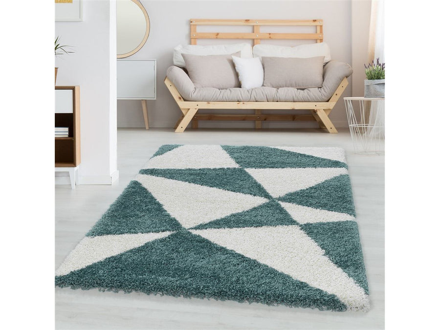 Hochflor Teppich Blau – Abstraktes Dreieck Design