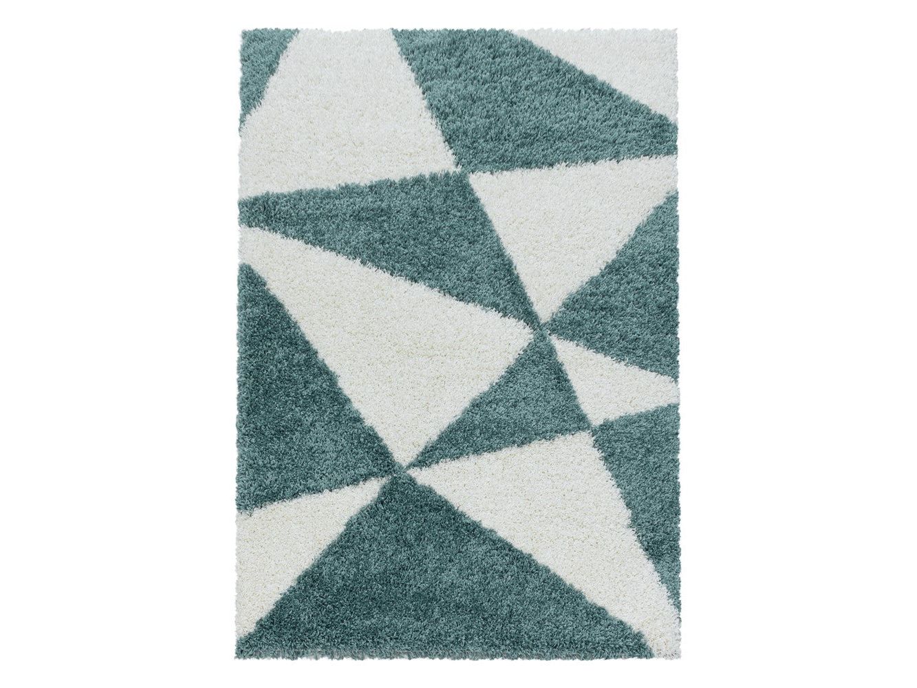 Wohnzimmerteppich Design Hochflor Teppich Muster Abstrakte Dreiecke Blau