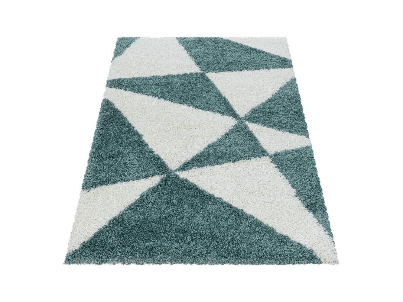 Wohnzimmerteppich Design Hochflor Teppich Muster Abstrakte Dreiecke Blau