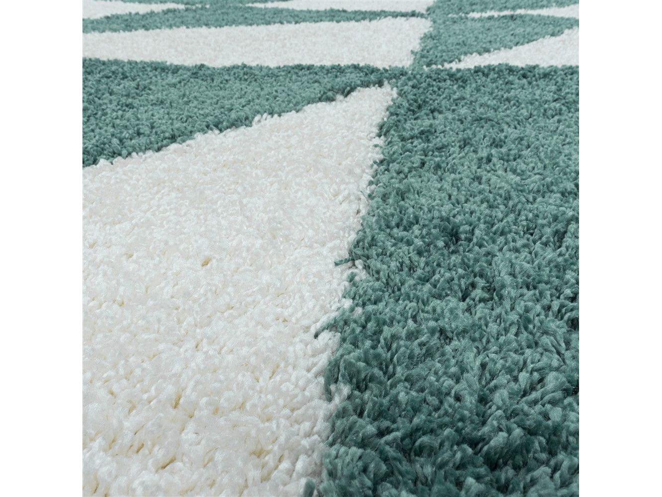 Wohnzimmerteppich Design Hochflor Teppich Muster Abstrakte Dreiecke Blau