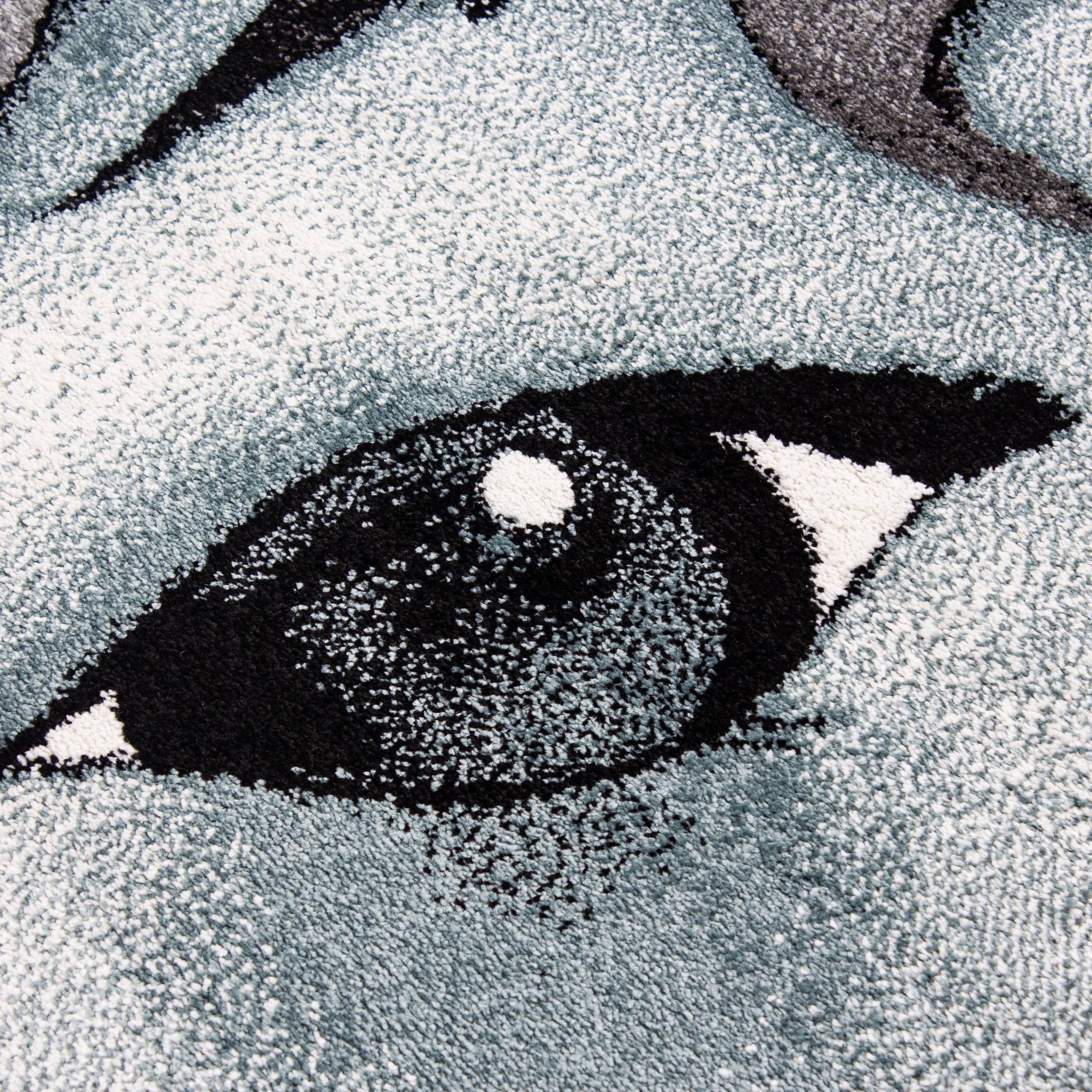 Kinderteppich Kinderzimmer Teppich Einhorn Muster Grau-Weiß-Blau