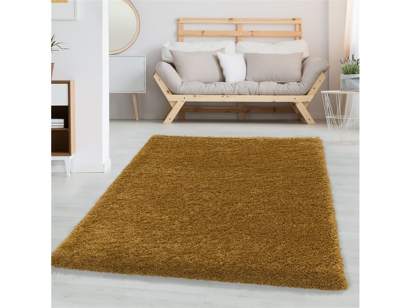 Wohnzimmerteppich Hochflor Shaggy Teppich Schlafzimmer Flor Super Soft Gold