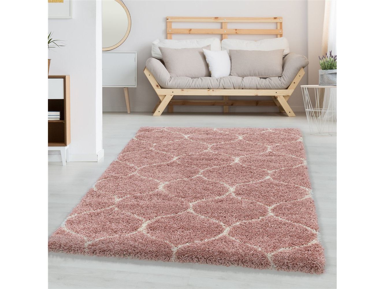 Wohnzimmerteppich Design Hochflor Teppich Muster Kachel Tile Jacquard Rose