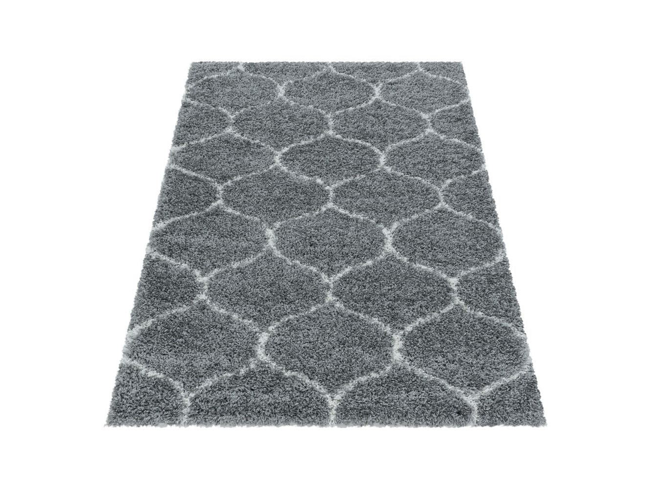 Wohnzimmerteppich Design Hochflor Teppich Muster Kachel Tile Jacquard Grau