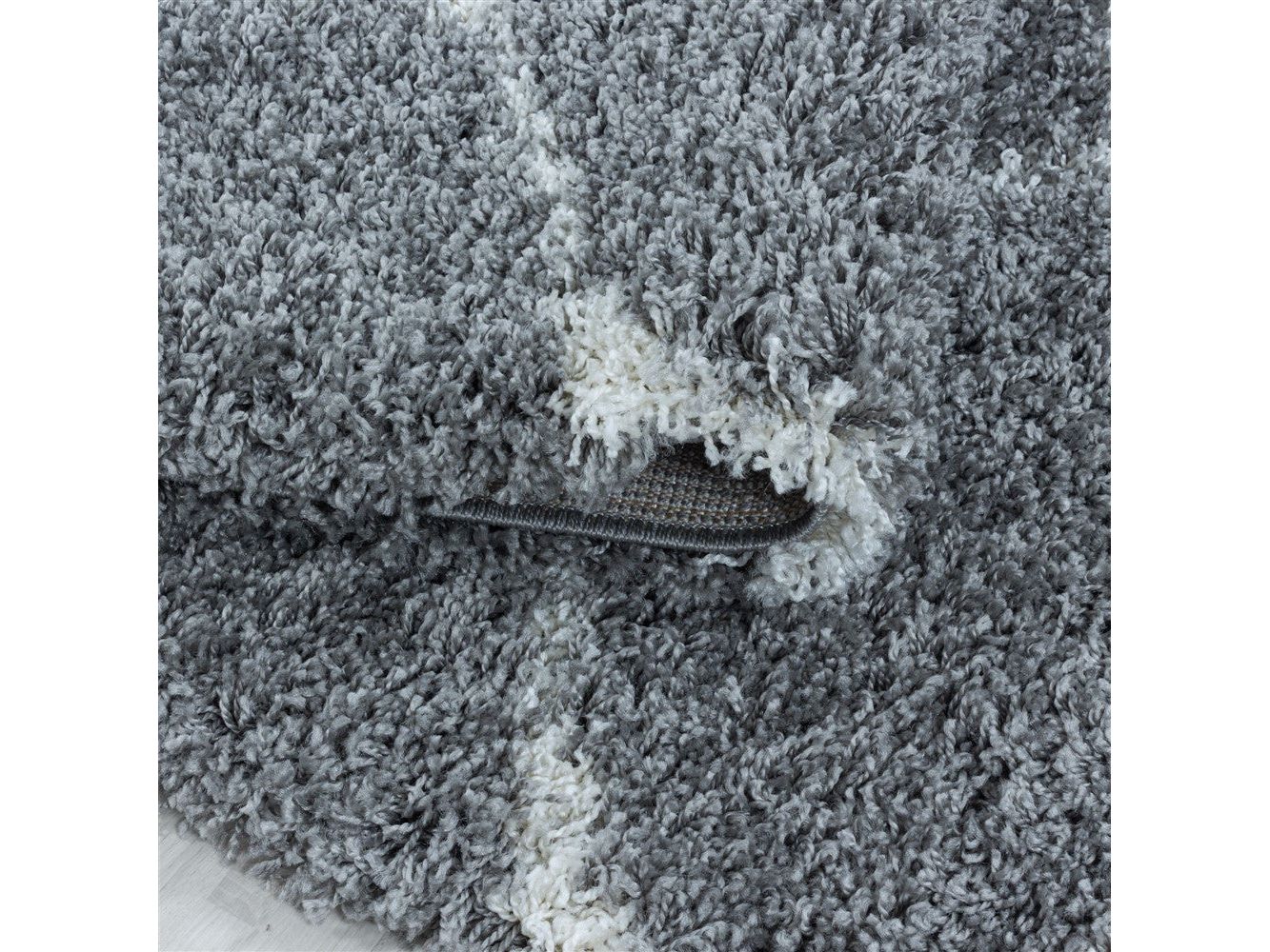 Wohnzimmerteppich Design Hochflor Teppich Muster Kachel Tile Jacquard Grau