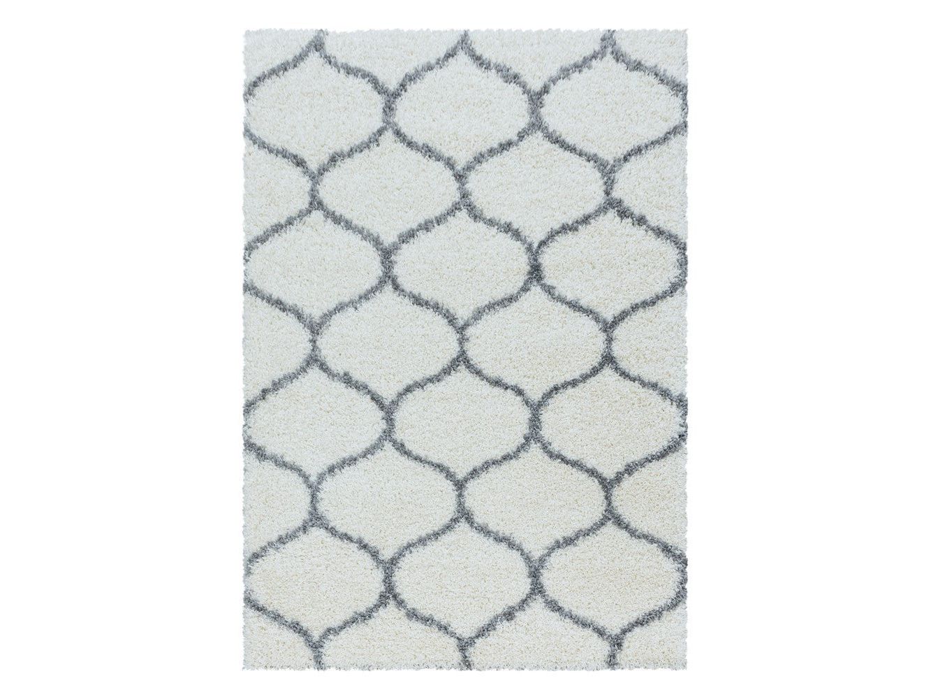 Wohnzimmerteppich Design Hochflor Teppich Muster Kachel Tile Jacquard Creme