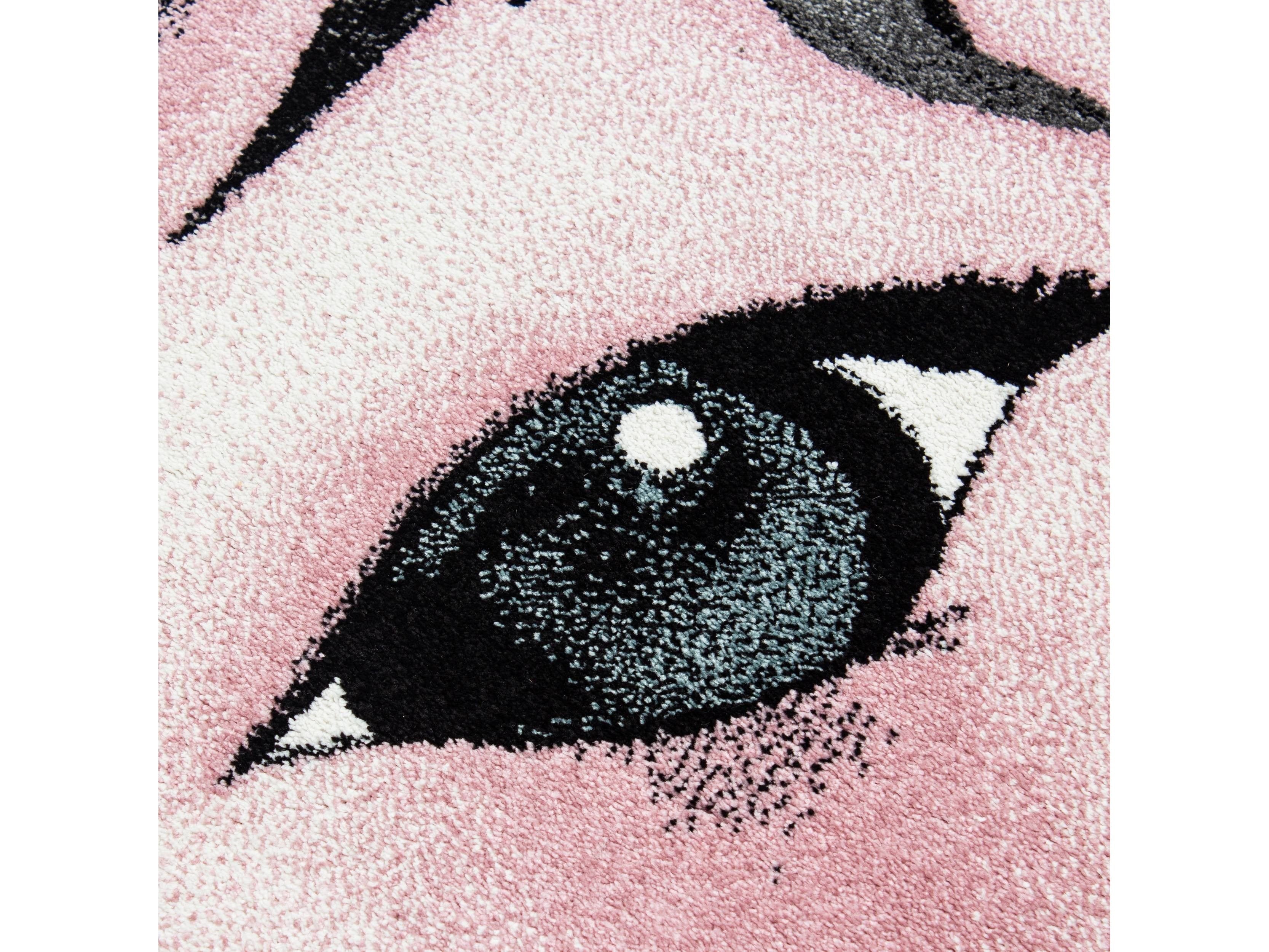 Kinderteppich Kinderzimmer Teppich Einhorn Muster Grau-Weiß-Pink