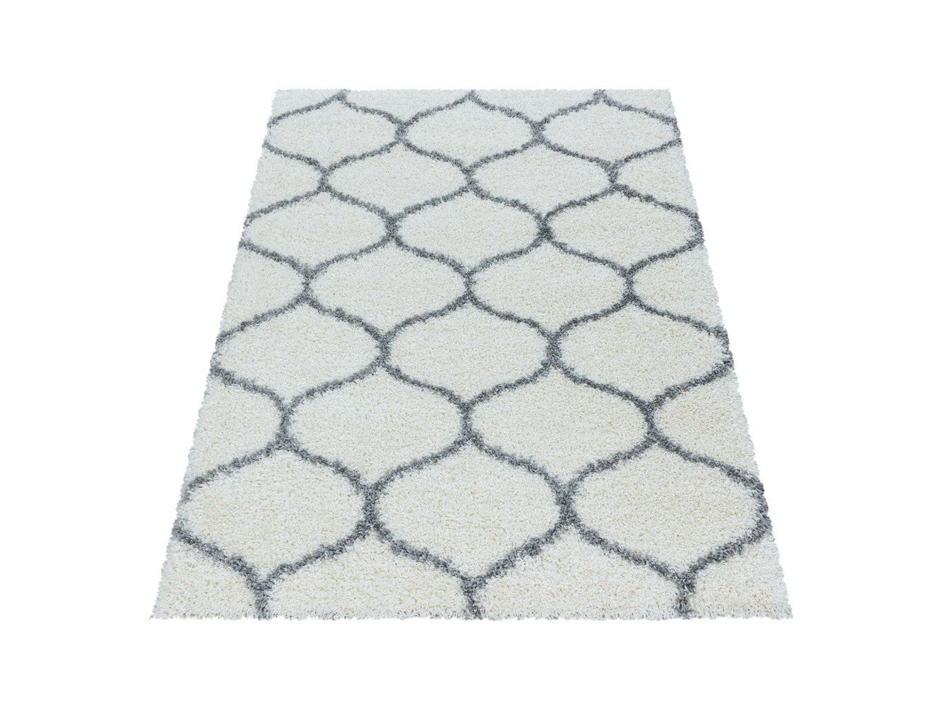 Wohnzimmerteppich Design Hochflor Teppich Muster Kachel Tile Jacquard Creme