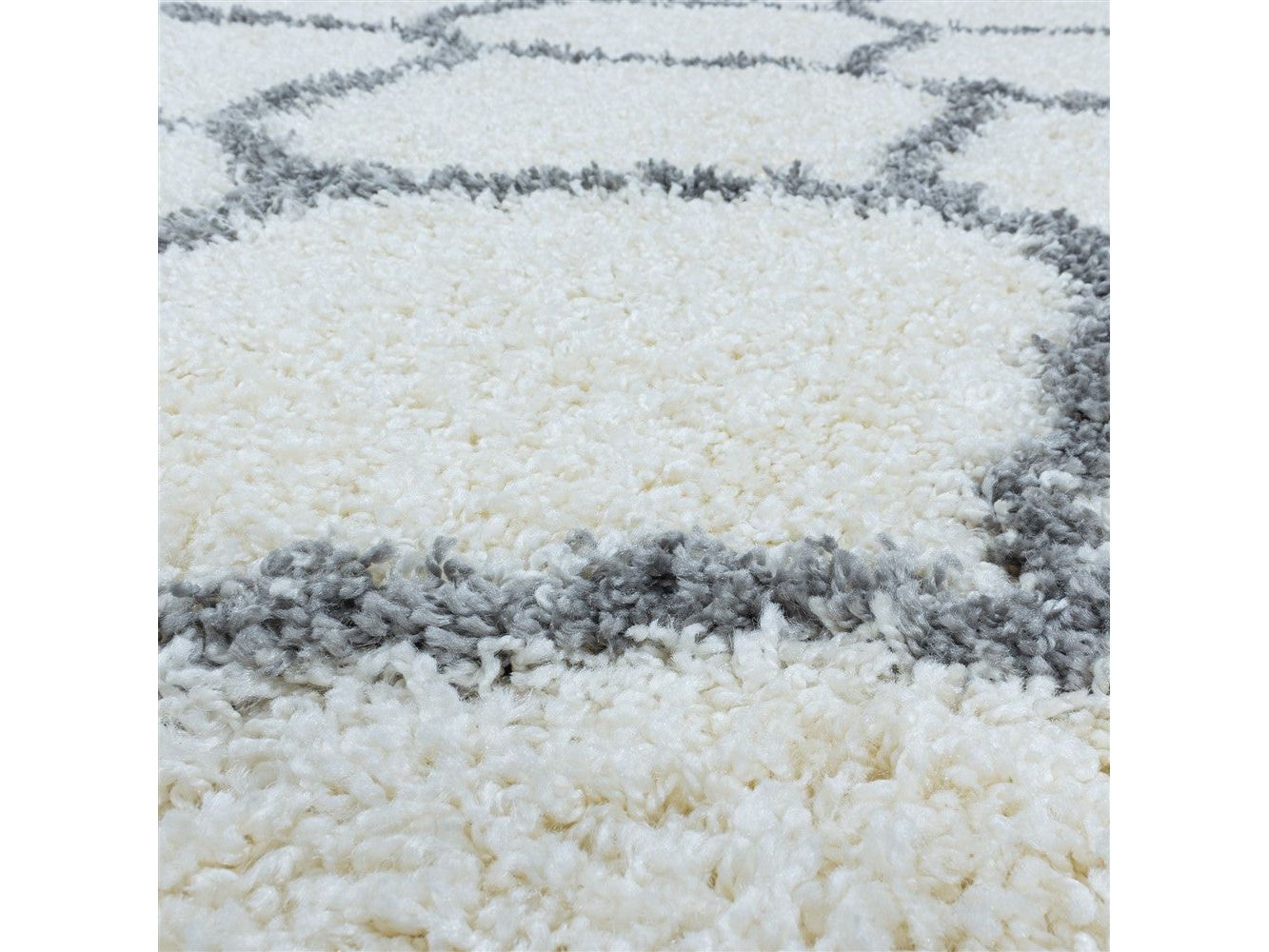 Wohnzimmerteppich Design Hochflor Teppich Muster Kachel Tile Jacquard Creme