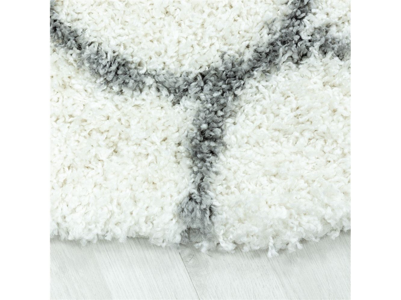 Wohnzimmerteppich Design Hochflor Teppich Muster Kachel Tile Jacquard Creme