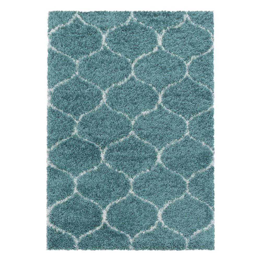 Wohnzimmerteppich Design Hochflor Teppich Muster Kachel Tile Jacquard Blau