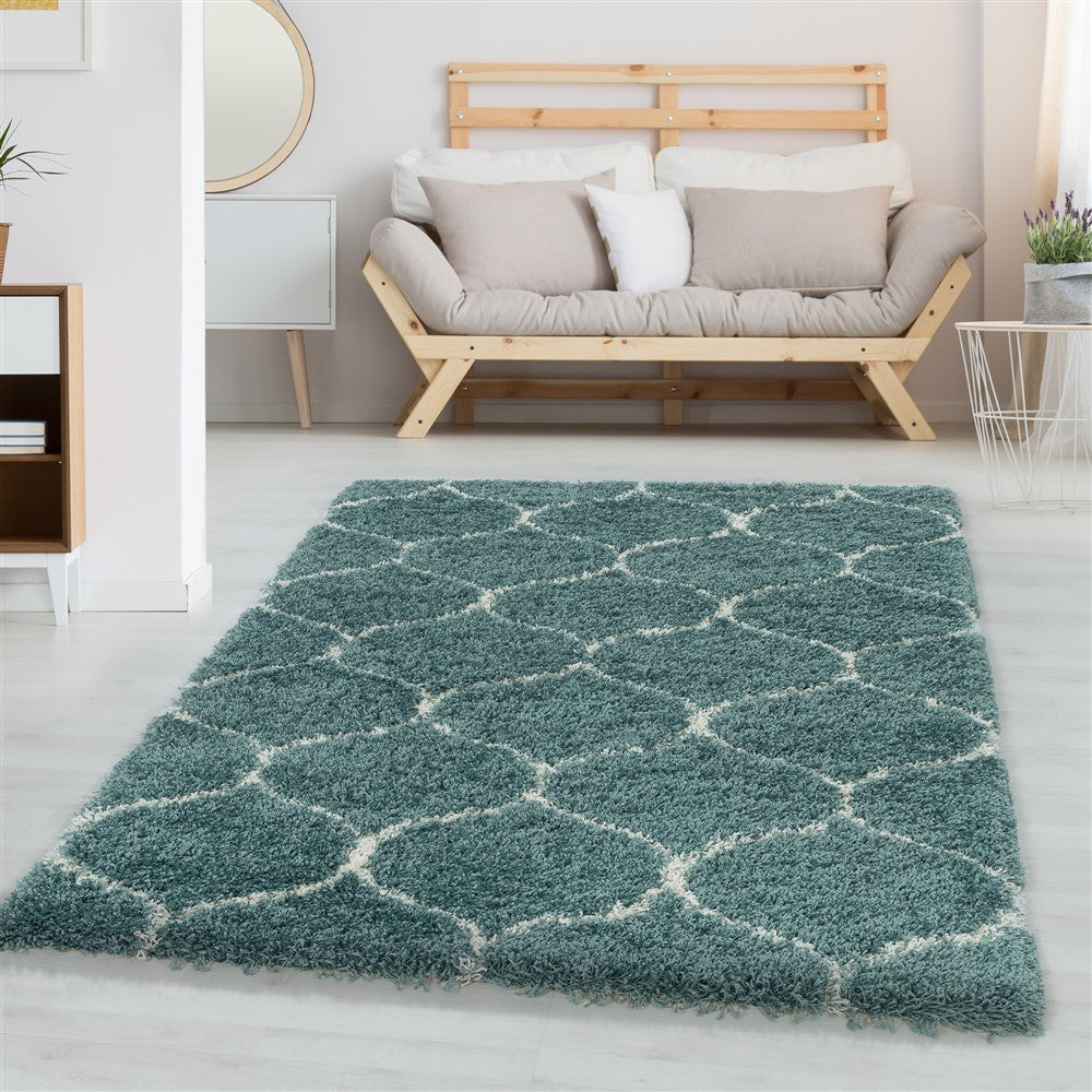 Living room rug design, high pile rug pattern, tile jacquard anthracite