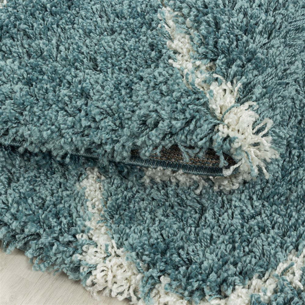 Wohnzimmerteppich Design Hochflor Teppich Muster Kachel Tile Jacquard Blau