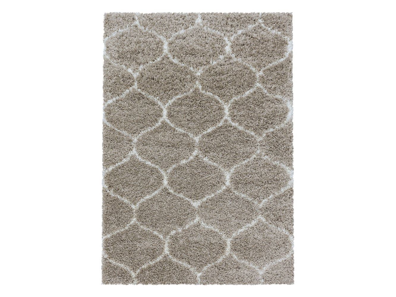 Wohnzimmerteppich Design Hochflor Teppich Muster Kachel Tile Jacquard Beige